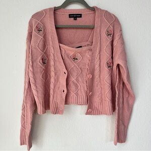 Almost Famous 2pc Pink Cable Knit Cardigan and Top Set XL Coquette Cottagecore